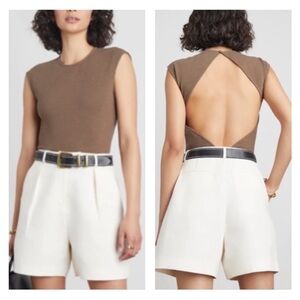 Who What Wear Megan Textured Backless Bodysuit Women's SZ Large in Brown